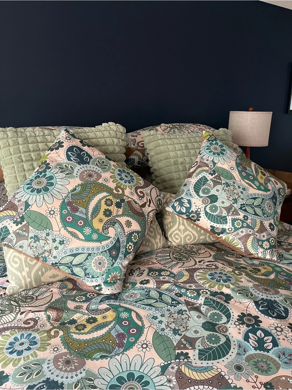 Floral Paisley Comforter Set in Mint, Teal, and Cream Bohemian
